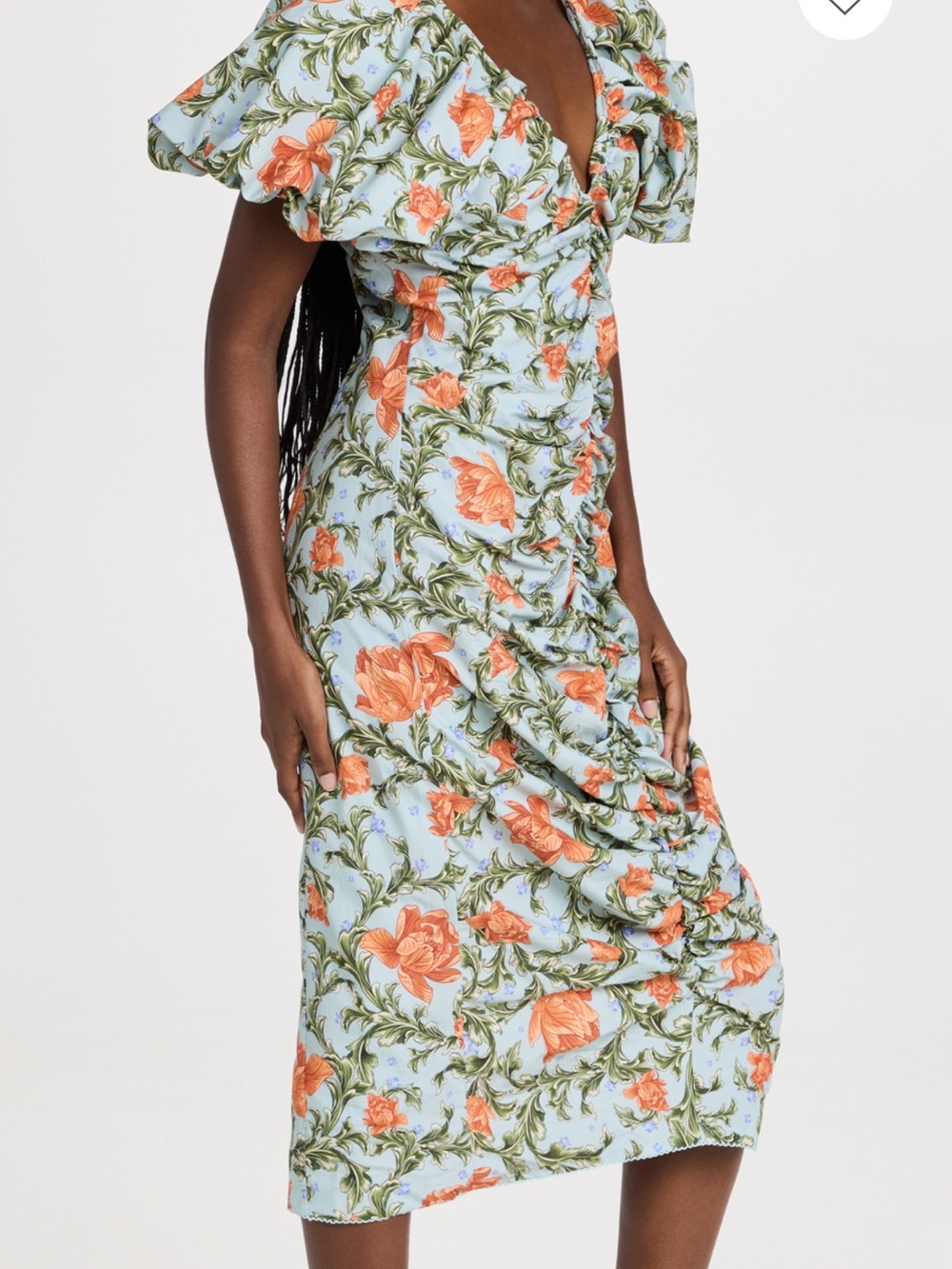 Agua by Agua Bendita Light Blue Midi Dress with Orange Floral Print